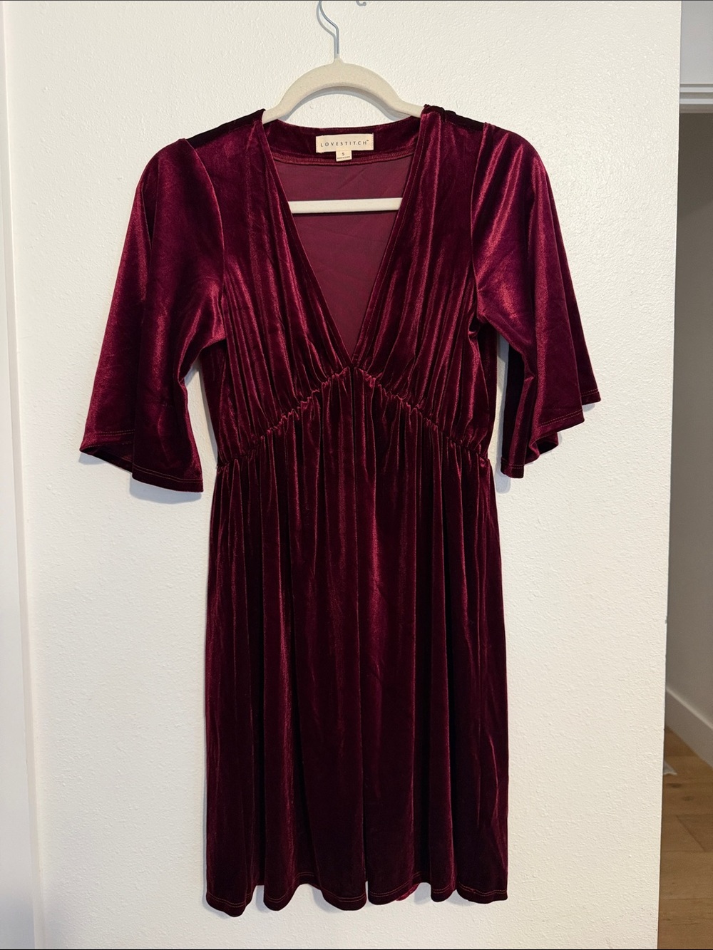 lovestitch Deep Burgundy Velvet V-Neck Midi Dress